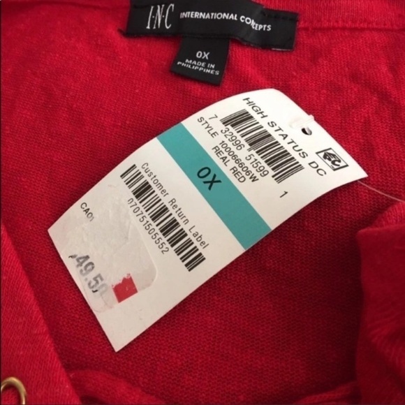 NEW $50 INC International Concepts Red Tank Top Sleeveless V Neckline Size 0X - Picture 4 of 6